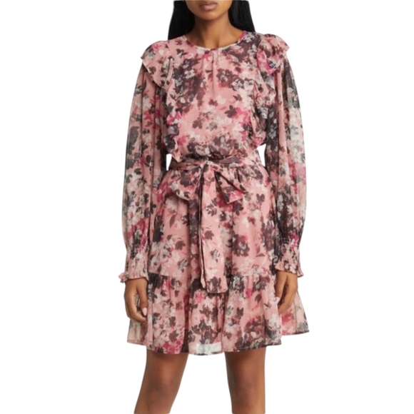 Rachel Parcell Pink Floral Long Sleeve chiffon ruffle Coquette Girl Dress Sz 2 - Picture 1 of 11